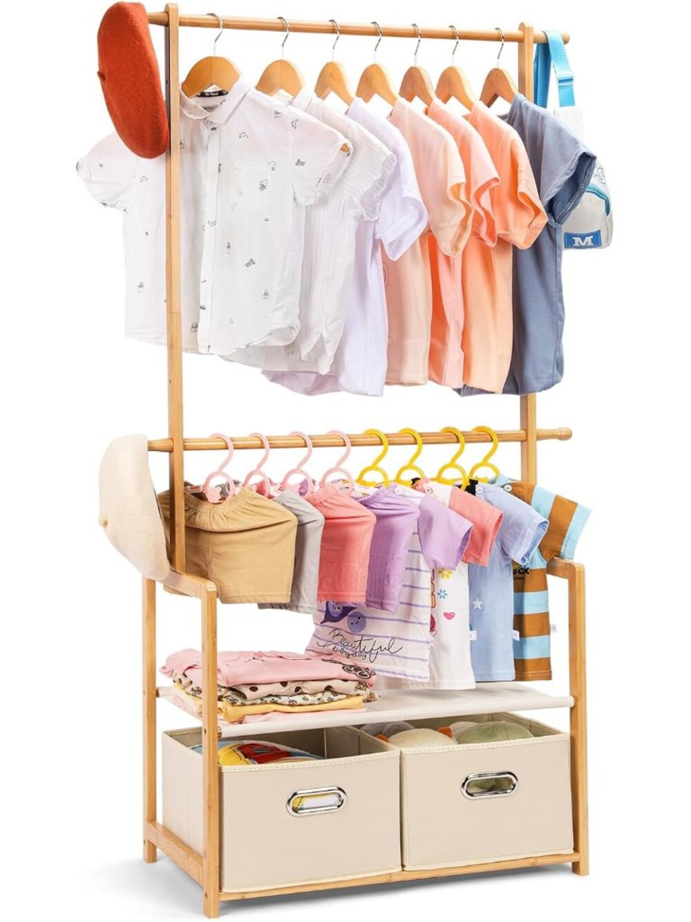 Bamboo Kids Clothing Rack: Holds Up To 121 Lbs of Dress-Up Clothes